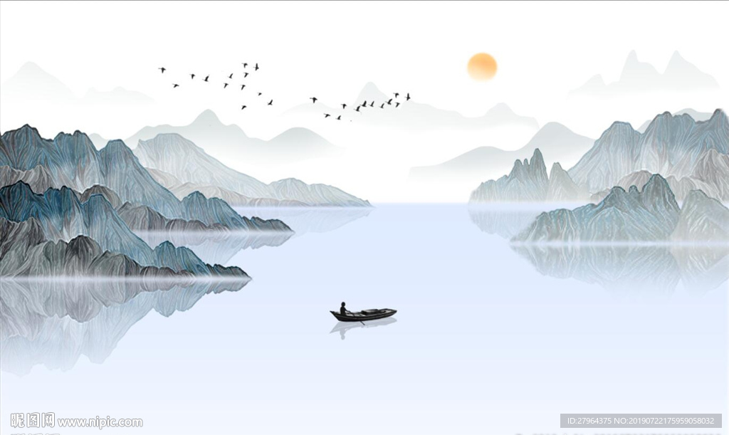 新中式山水画背景墙