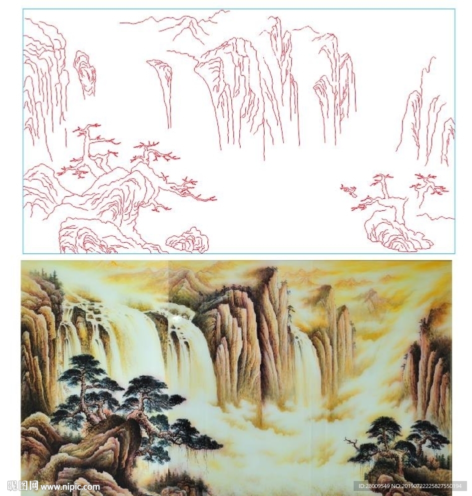 国画山水 山水国画 迎客松