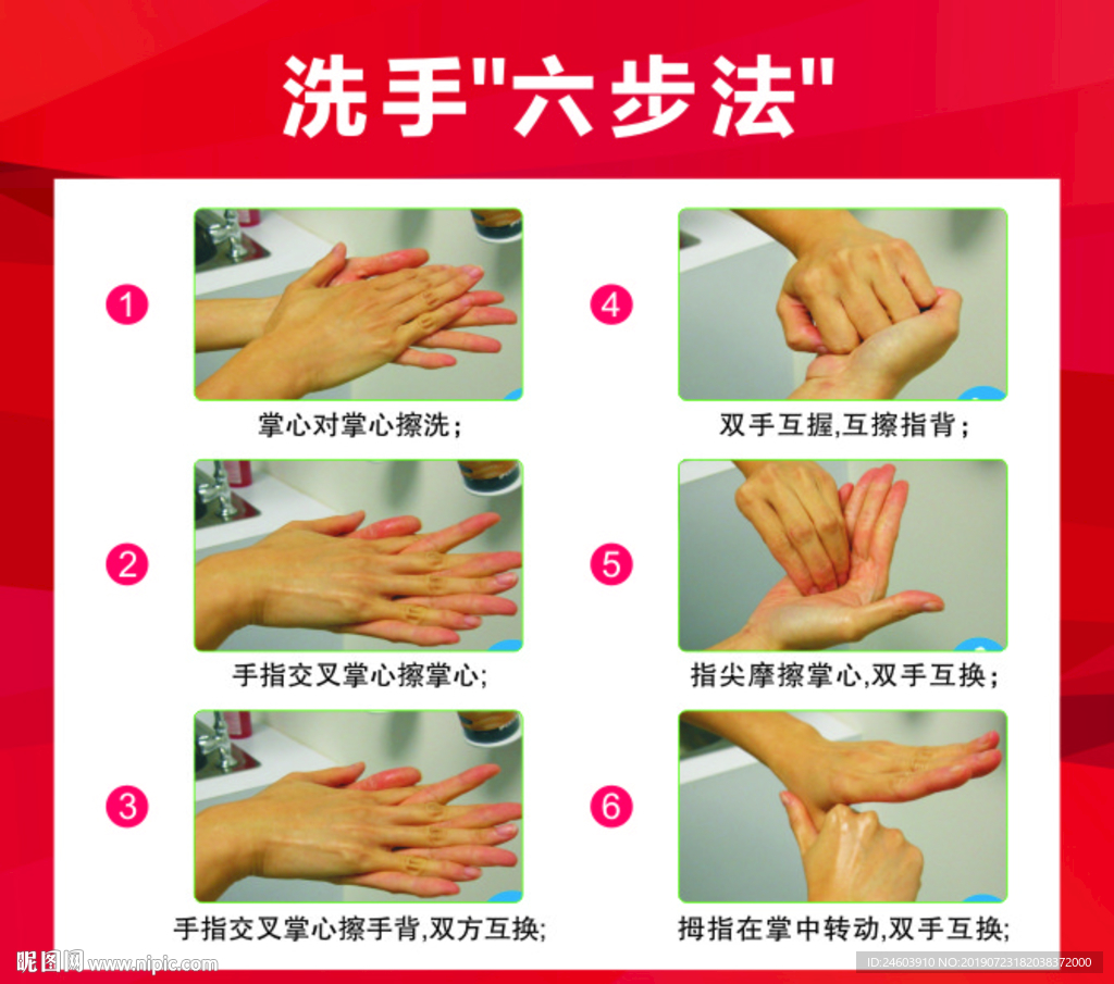 餐厅医院标准洗手六步骤洗手六步