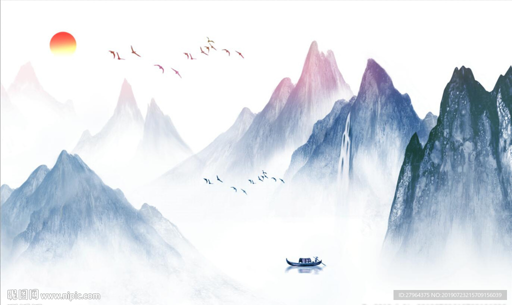 中国风水墨山水意境风景电视背景