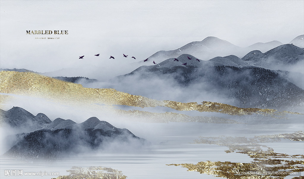 抽象金箔山水背景墙