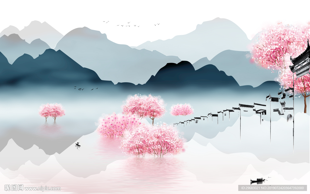 江南山水风景画 TIF分层