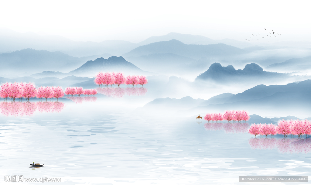中式 装饰山水壁画 TIF分层