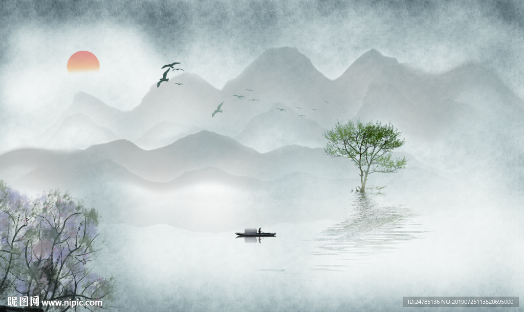 中式水墨山水画