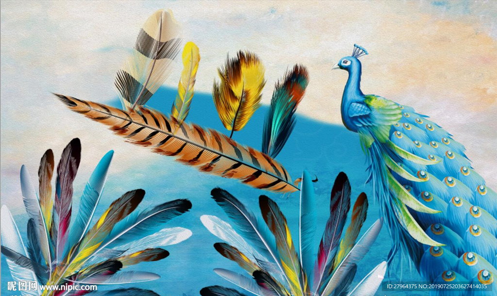 欧式唯美羽毛孔雀电视背景墙