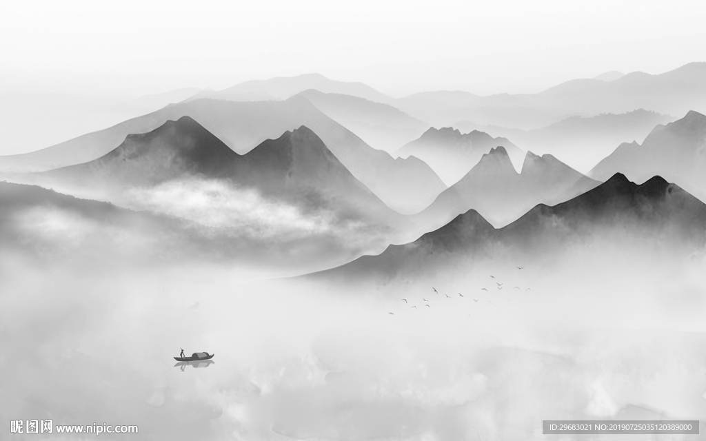 灰色装饰山水画 TIF分层