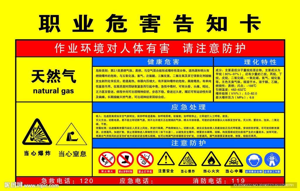 天然气职业危害告知卡