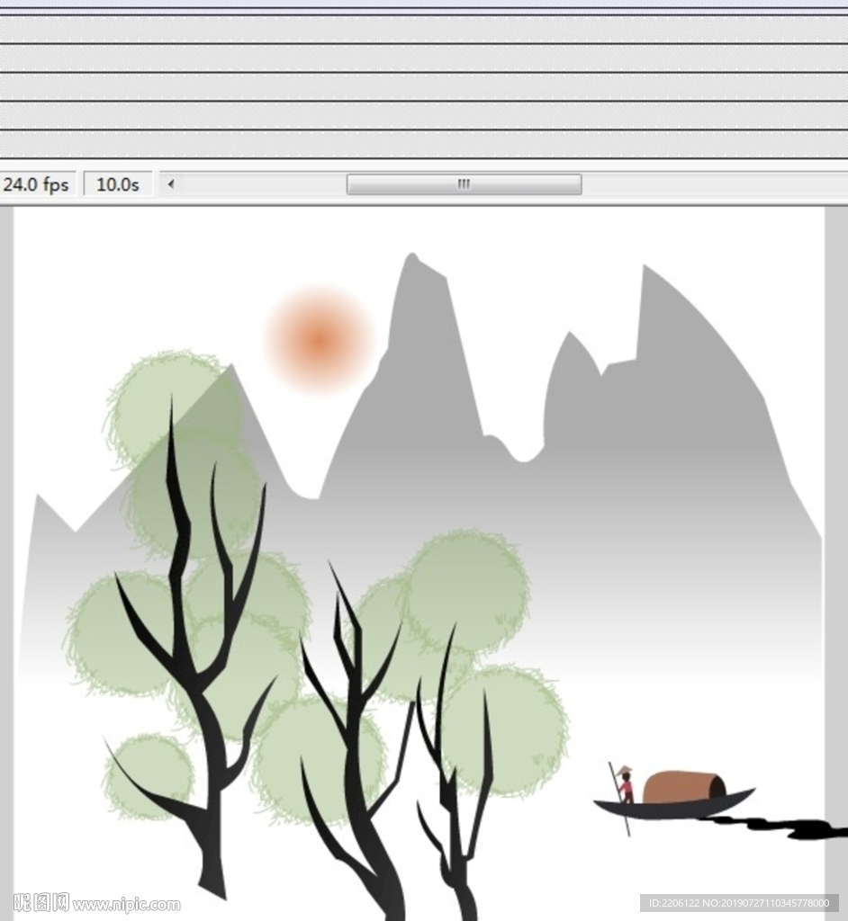 远处山间孤舟飞鸟引导线10秒