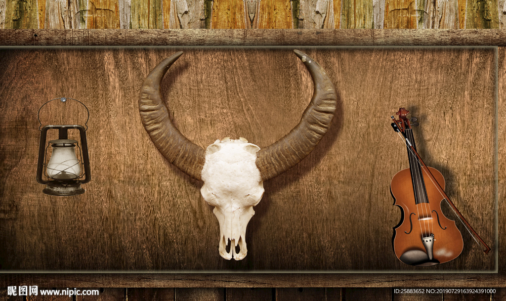 牛头骨复古工装背景墙