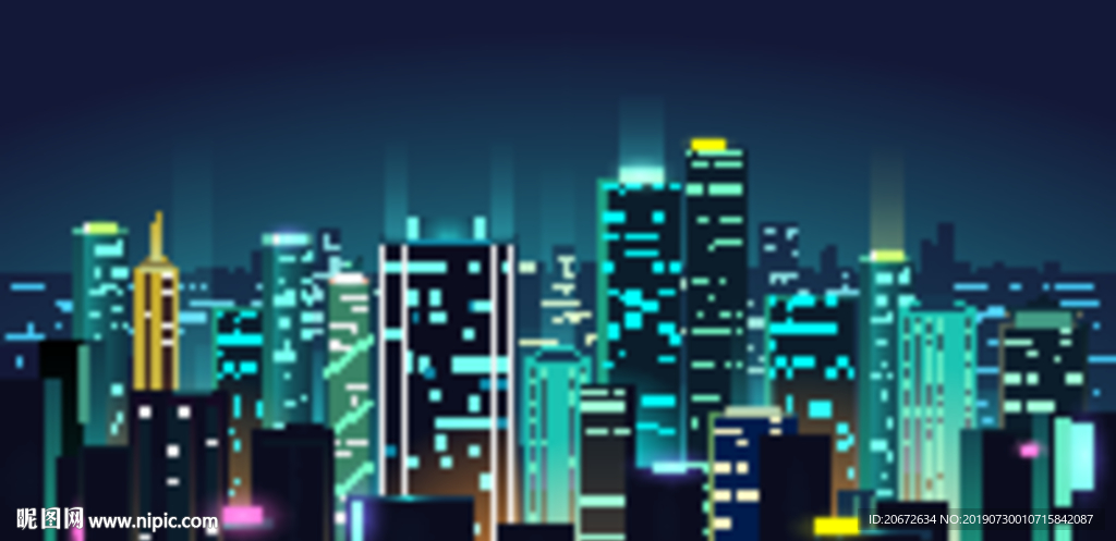 城市手绘夜景