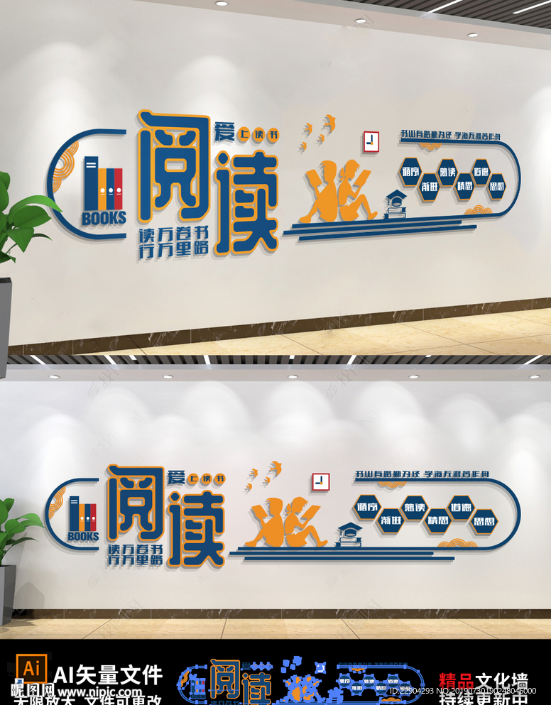 校园图书室阅览室书店励志文化墙