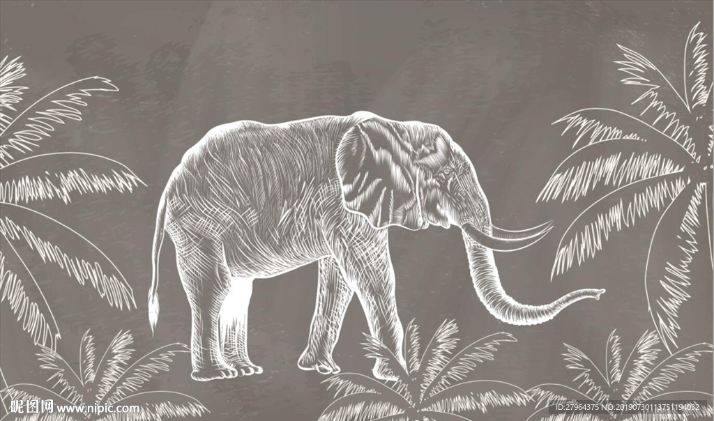 北欧简约线条手绘大象电视背景墙