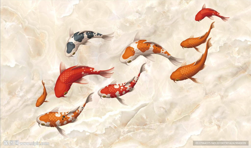 大理石锦鲤花纹电视背景墙