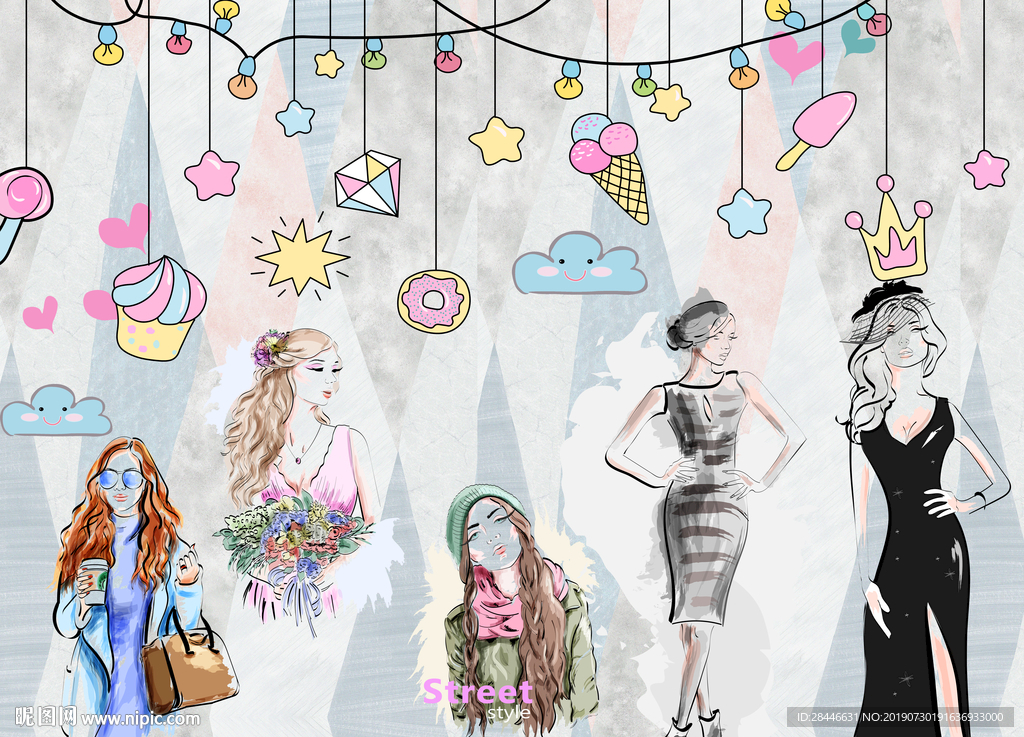 北欧水彩时尚背景墙