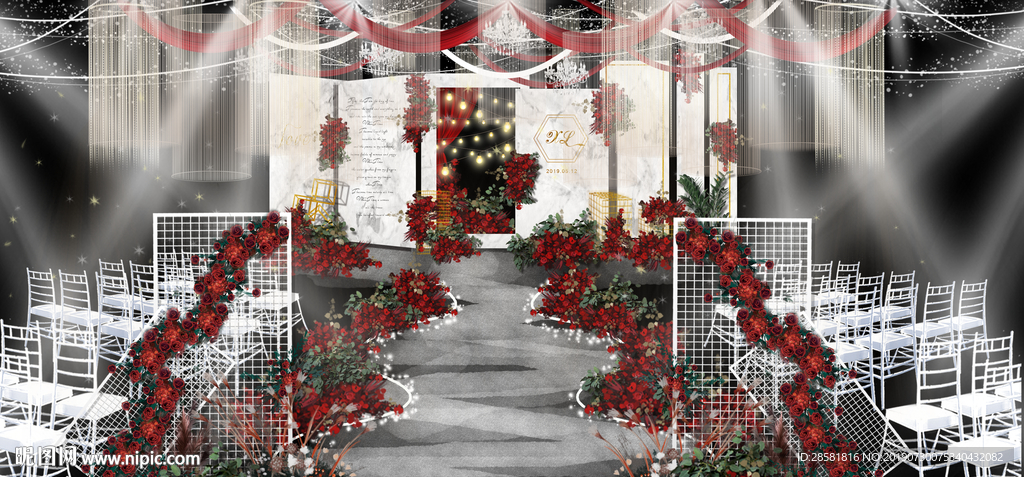 大气时尚红色背景婚礼效果图