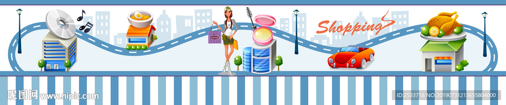 卡通城市购物墙纸