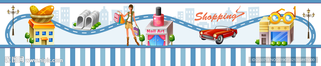 卡通城市购物墙纸