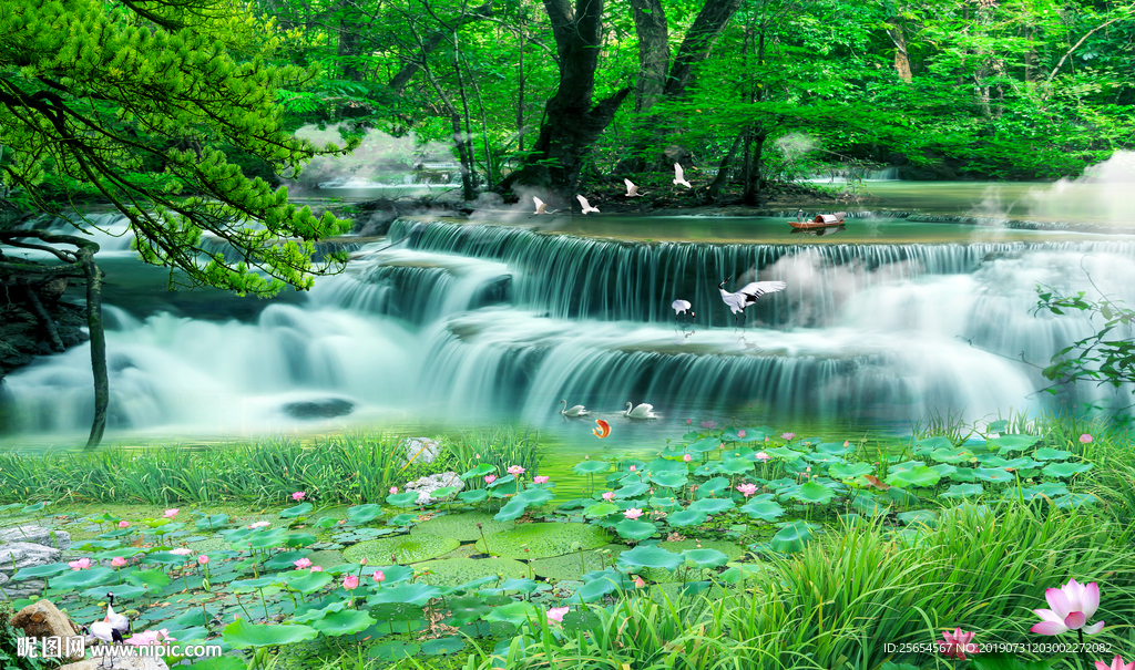 山水瀑布客厅电视背景墙