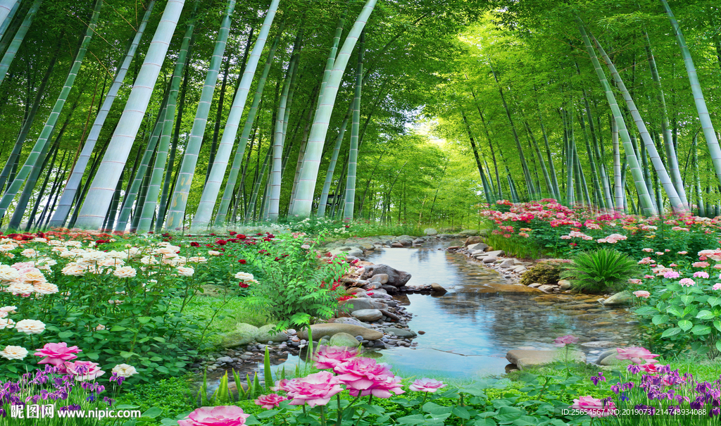 竹林流水电视背景墙