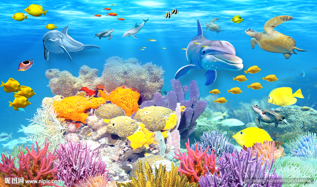 美丽海底世界3D电视背景墙
