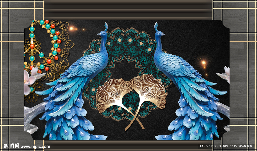 清新立体艺术油画孔雀背景墙装饰