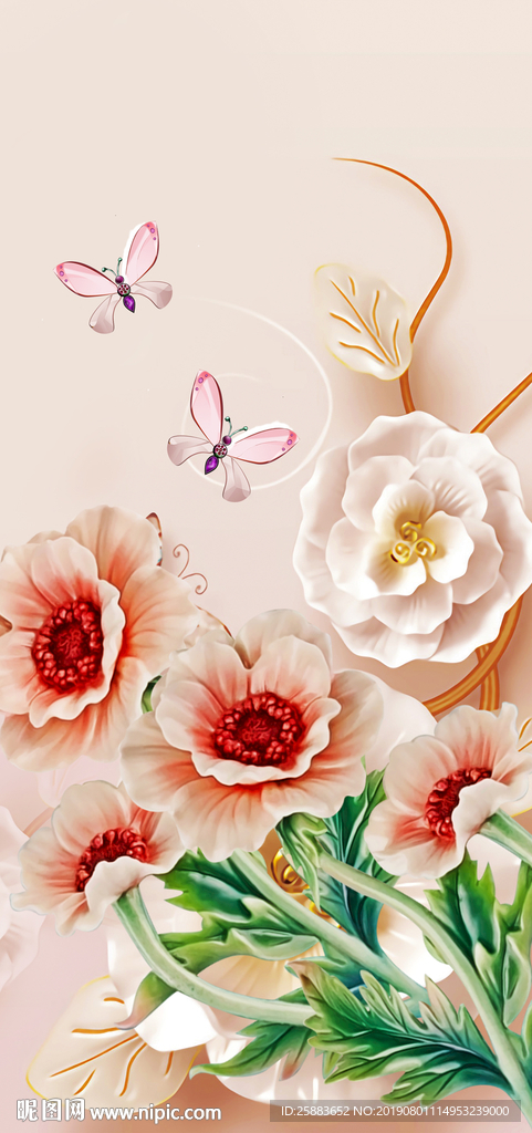 蝶恋花浮雕玄关背景