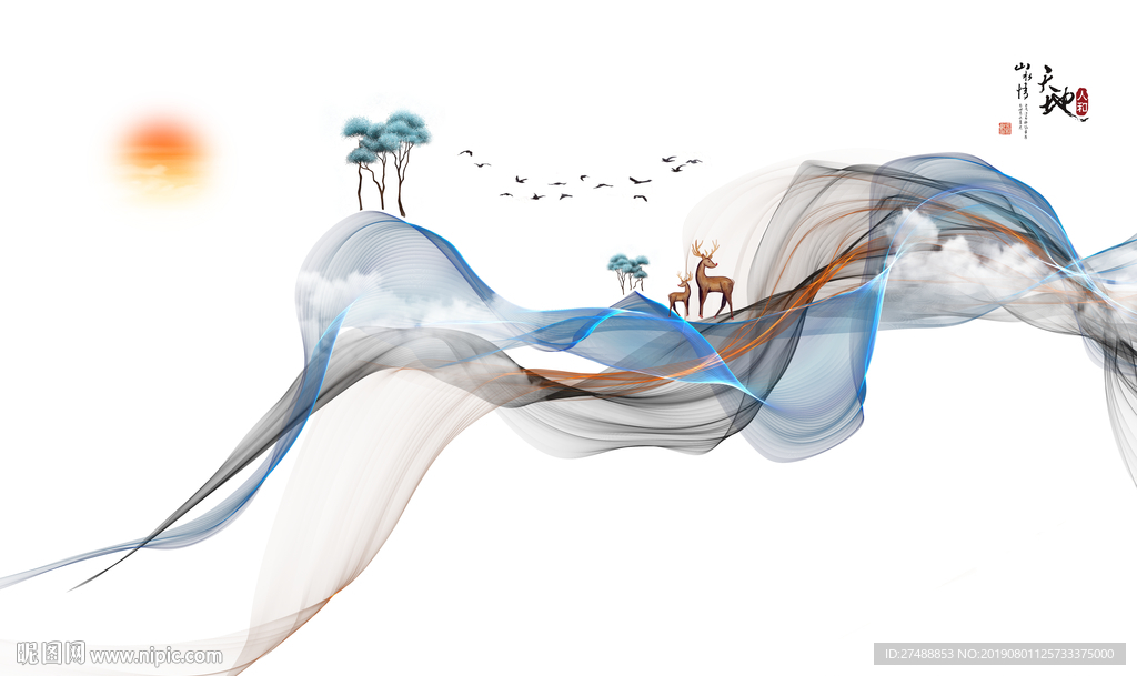 线条水墨背景墙