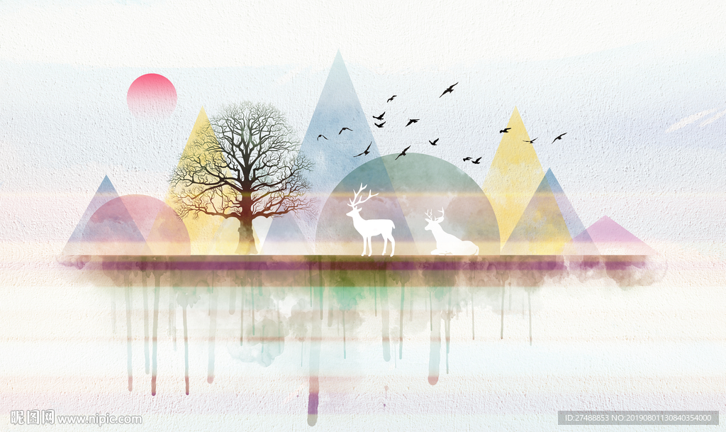 新中式线条背景墙