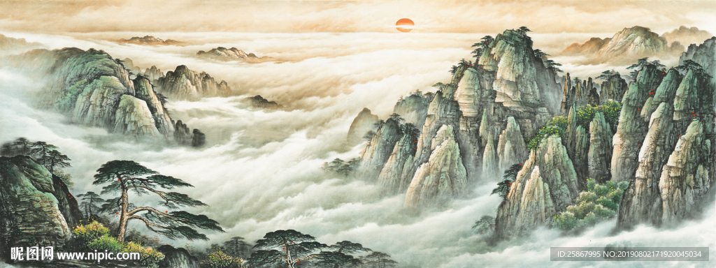 中式高清山水壁画