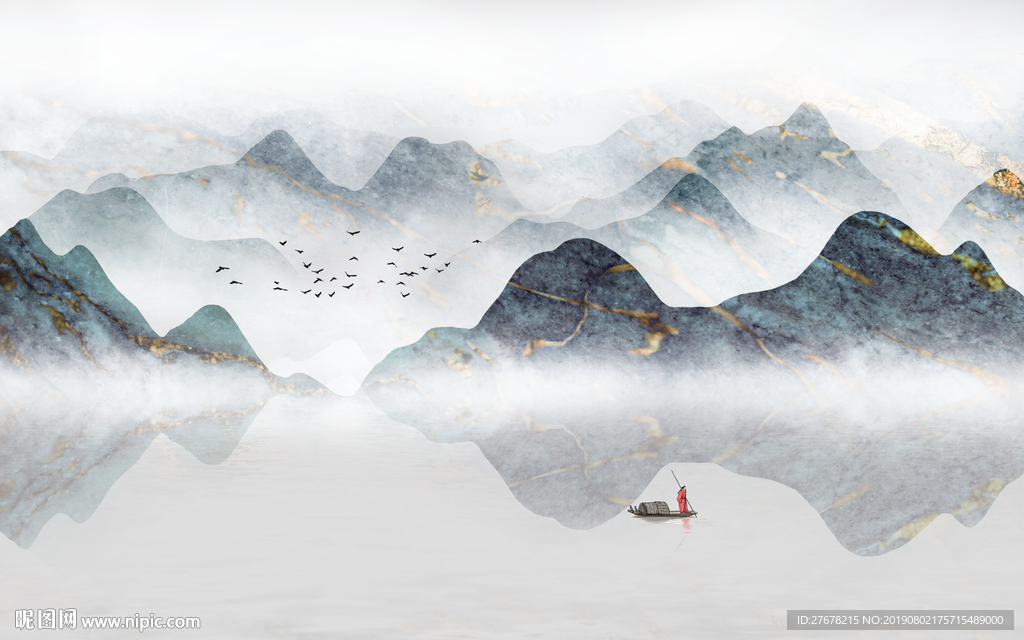 现代简约中式山水背景墙