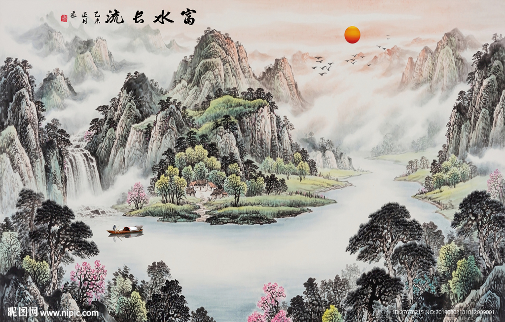 新中式水墨山水背景墙