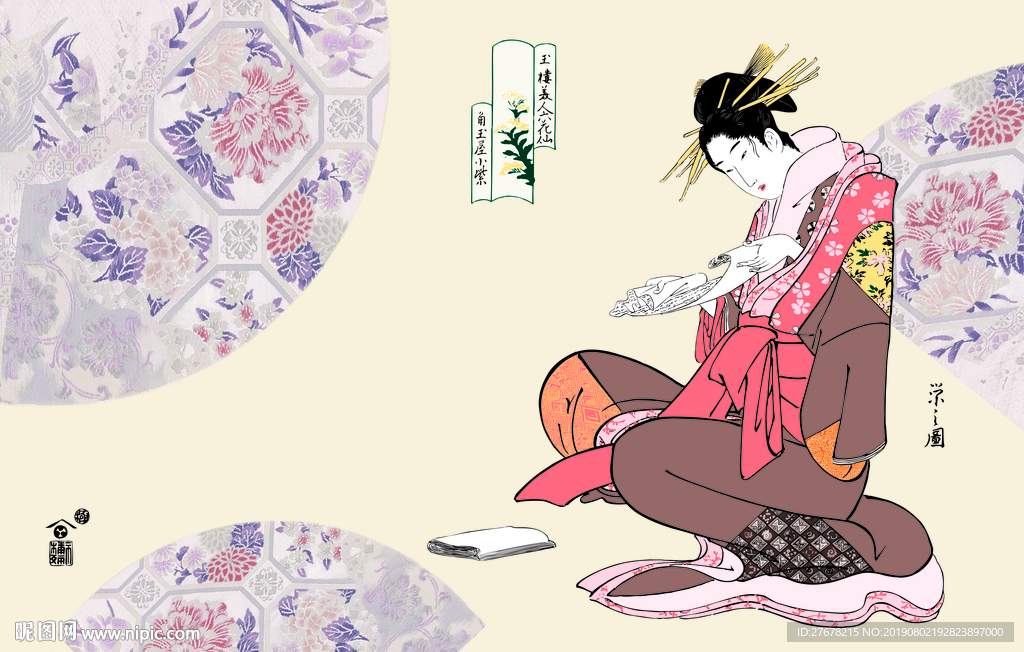 仕女图简约背景墙