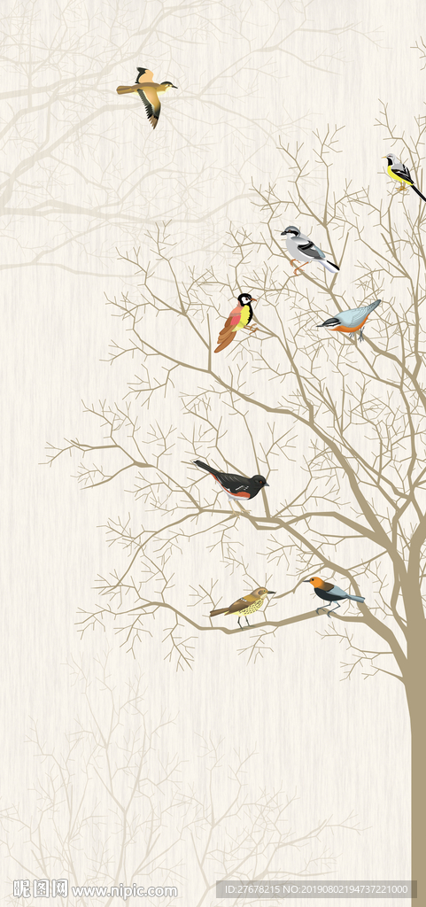 简约小鸟背景墙装饰画