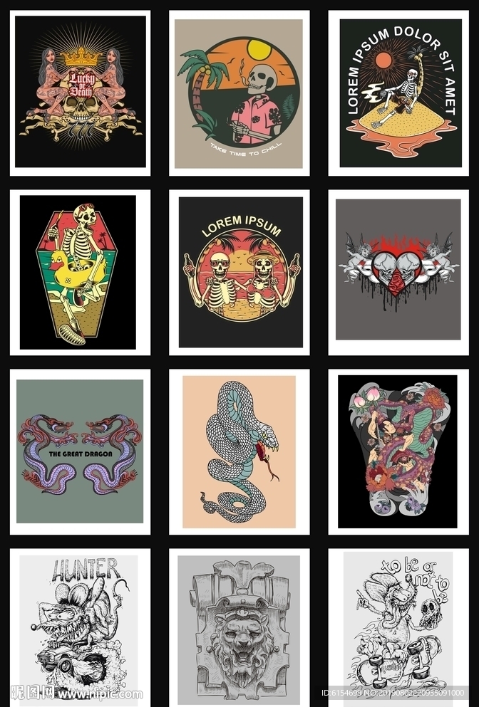 抽象骷髅头插画卡通动物