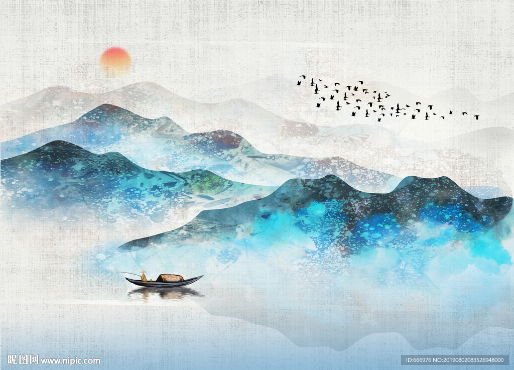 中式水彩背景画