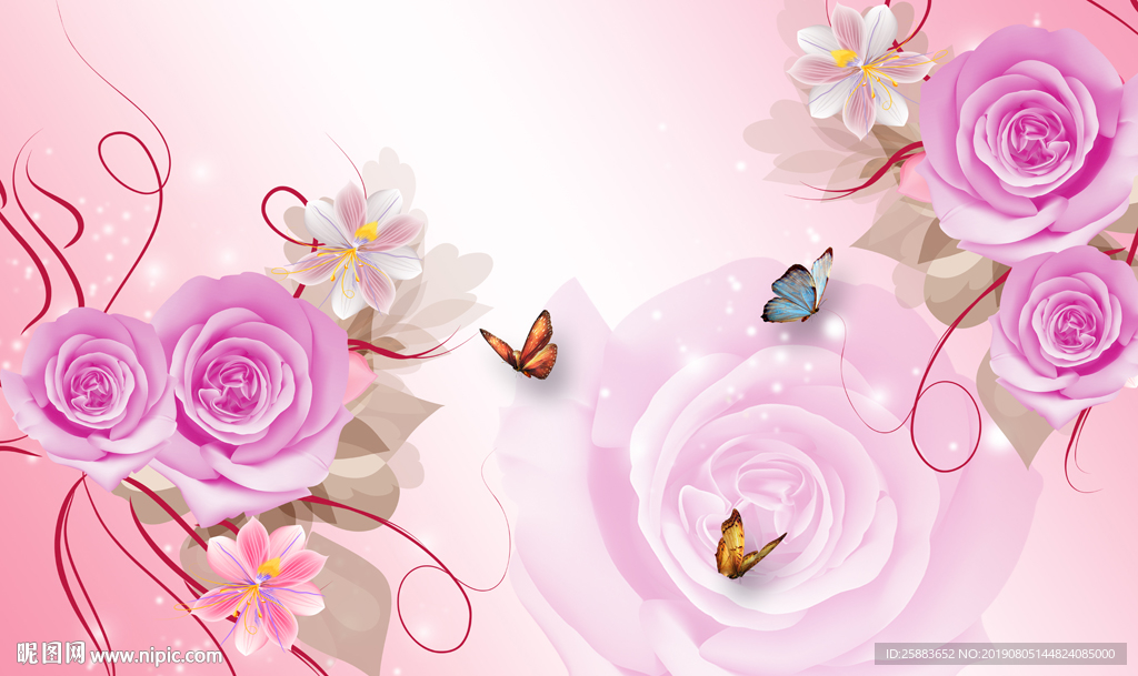 浪漫蝶恋花电视背景墙