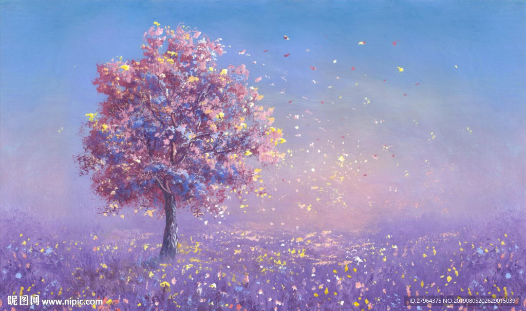 浪漫紫色油画风格电视背景墙