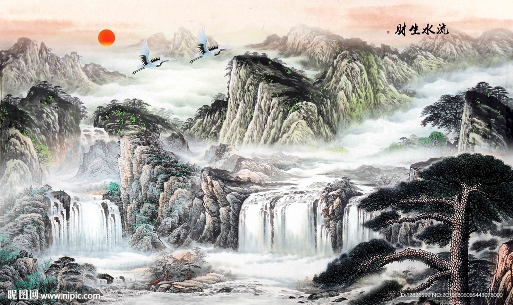 中式迎客松背景墙