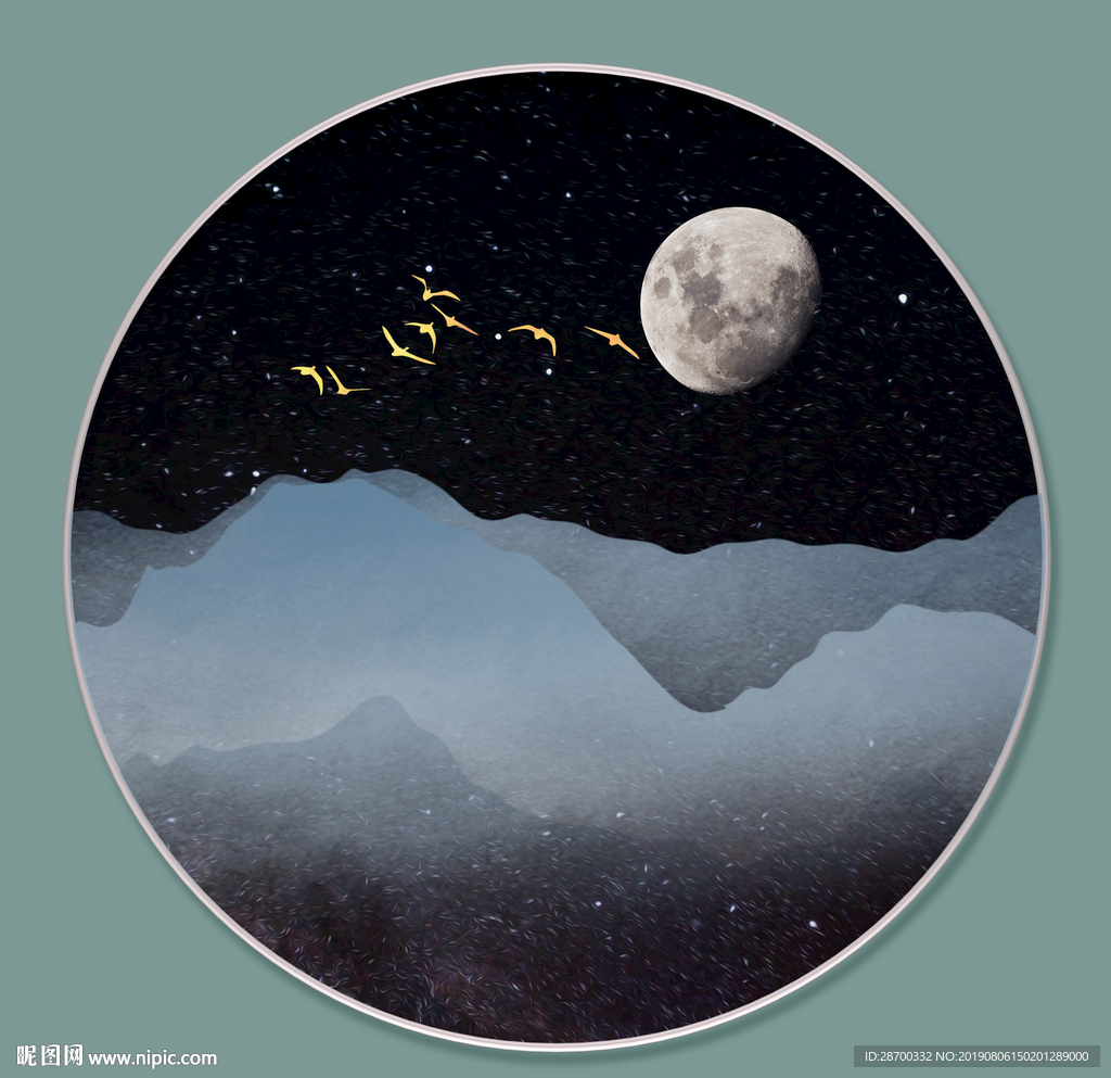 意境月空山水画