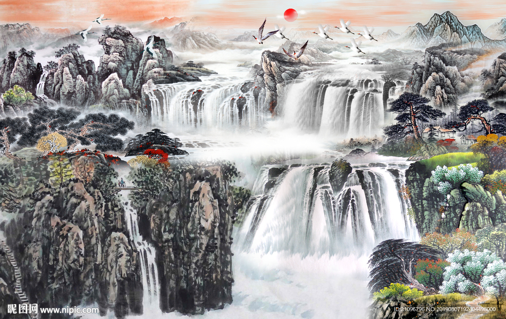 山水国画背景墙