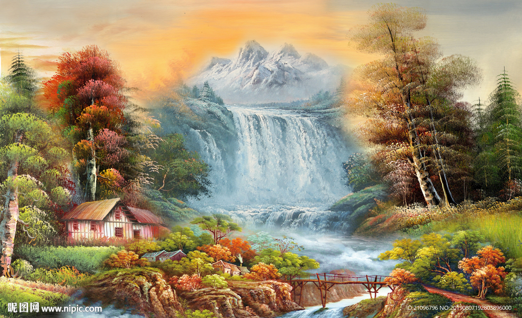 山水油画背景墙