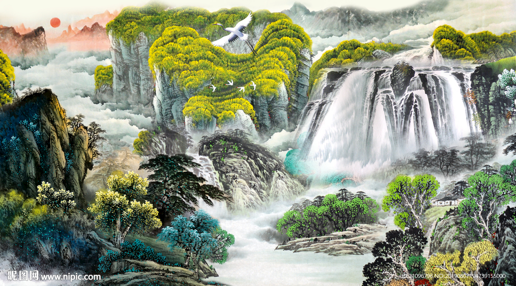 国画山水背景墙