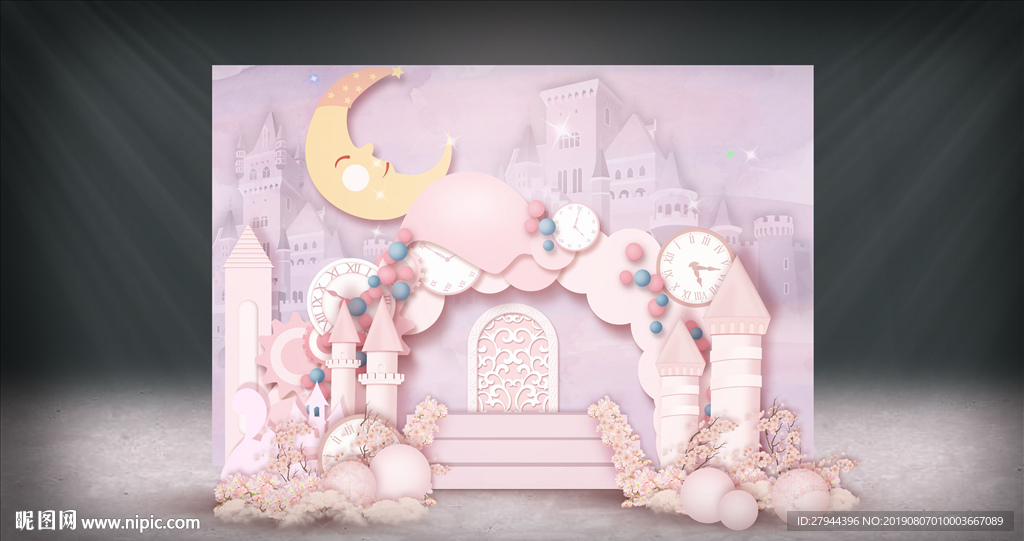 粉紫色宝宝宴迎宾区