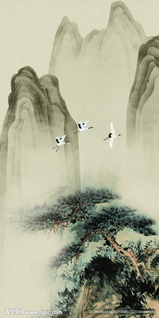 精品山水玄关背景 TIF分层