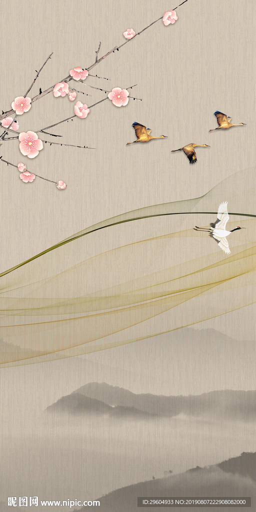 简约山水玄关背景 TIF分层