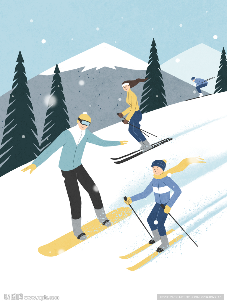 卡通插画溜冰滑雪