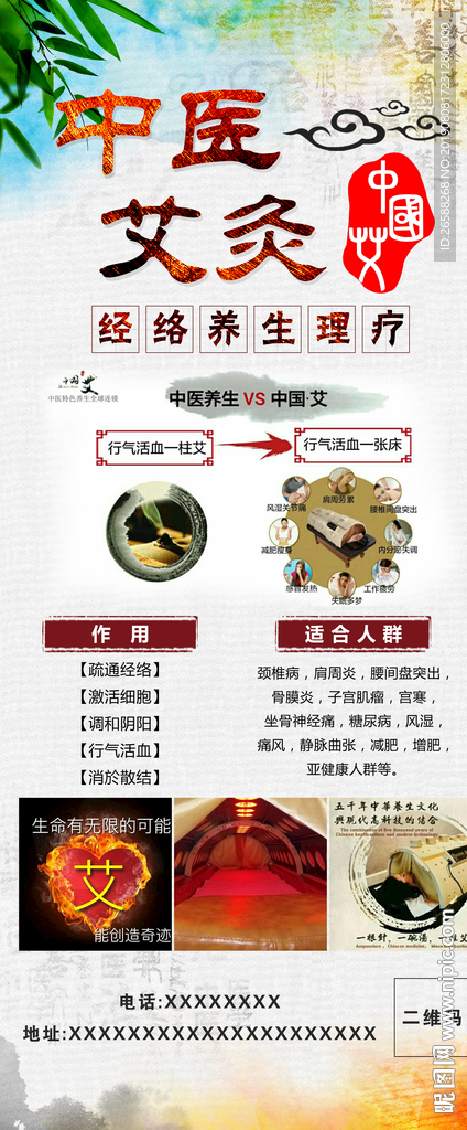 中医艾灸 经络养生理疗展架