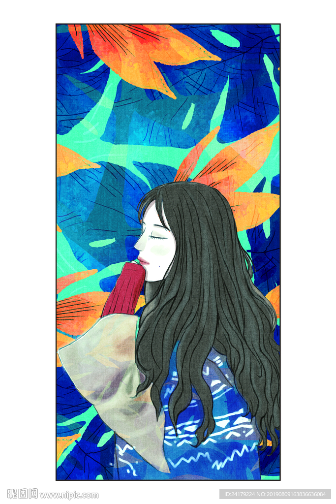 清新花卉女孩插画手机壳