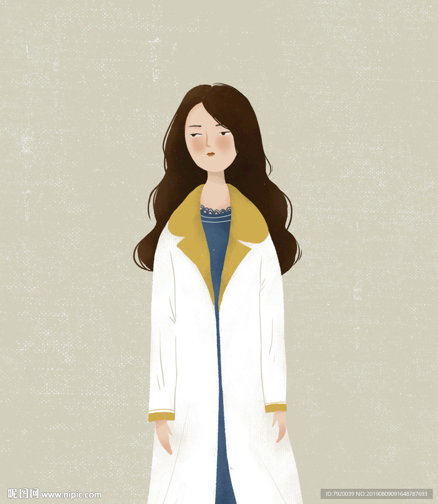 女孩美女插画手绘卡通长发白衣