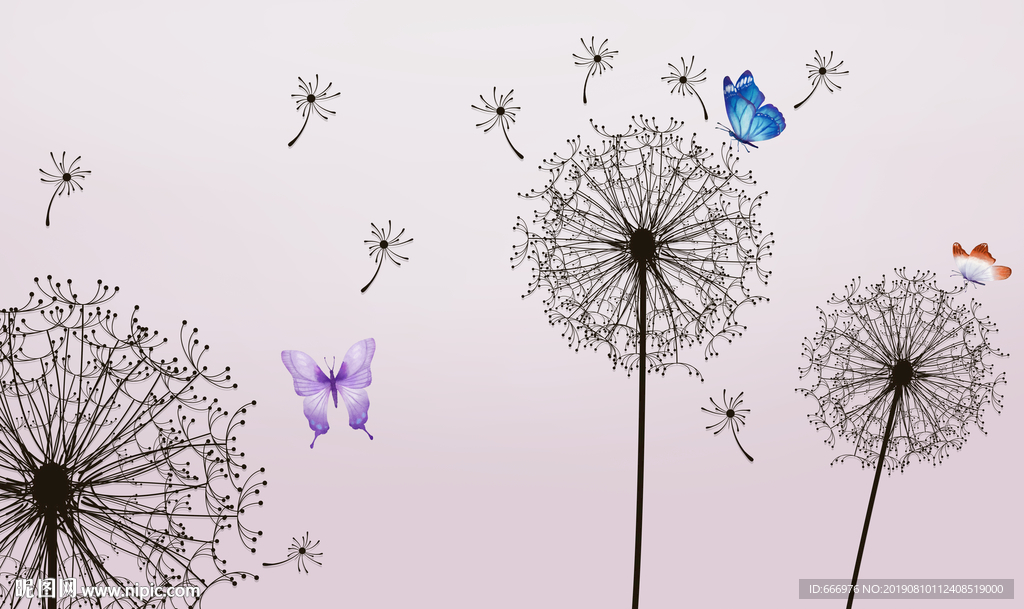 蒲公英蝴蝶背景墙